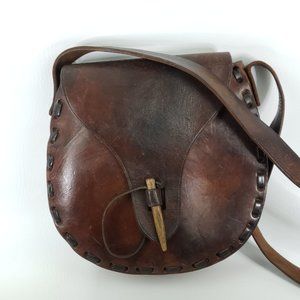 Vintage  Brown Boho Thick Leather Crossbody  Purse